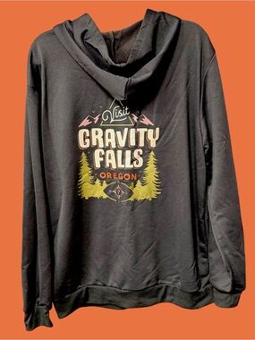 Gravity Falls Oregon men’s size XXL sweatshirt hoodie charcoal grey back logo
